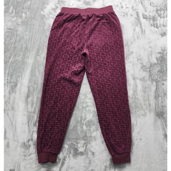 GUESS Pants Womens M Purple Burgundy Logo-Embossed Velvet Velour Jogger Lounge - Picture 2 of 12